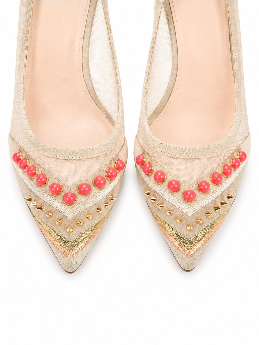 Stuart Weitzman Mesh Studded Pumps Coral Pink Embellished Pointed Toe Heels 36EU - Picture 4 of 9